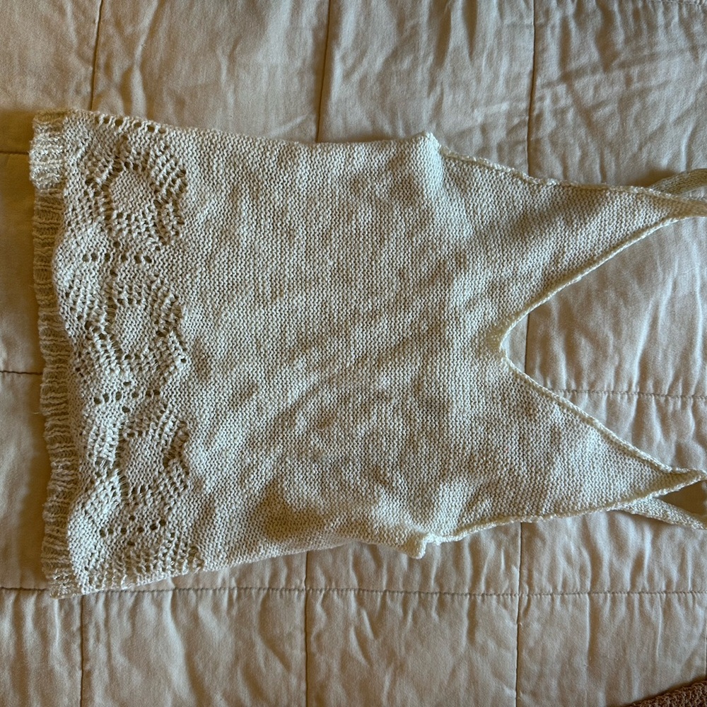 Brandy Melville Ivory Knit Tank with Lace Detail
